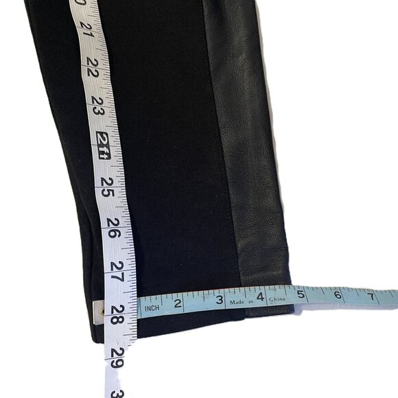 J Crew Pixie Pant Leggings Leather Tuxedo Stripe sz 6 Black Exposed Back Zipper - Picture 7 of 12
